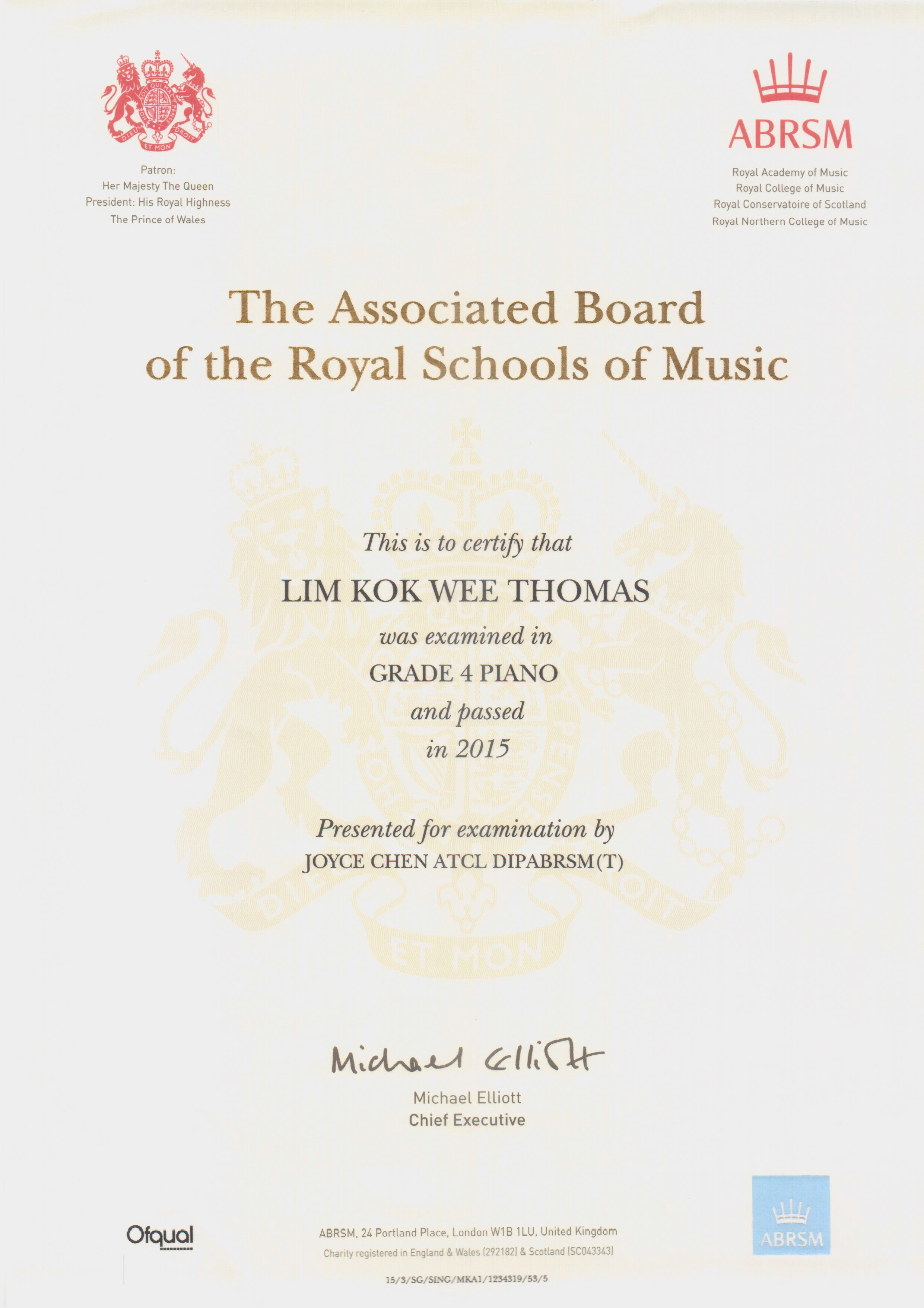 My ABRSM Grade 4 piano practical marking sheet and cert Welcome to